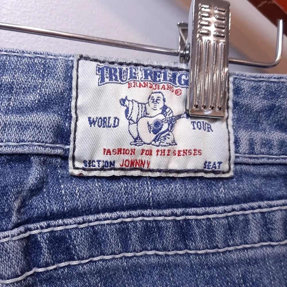 True Religion Johnny Slim Straight Jeans Distressed Mid Rise Blue Denim Size 29 - Picture 8 of 15